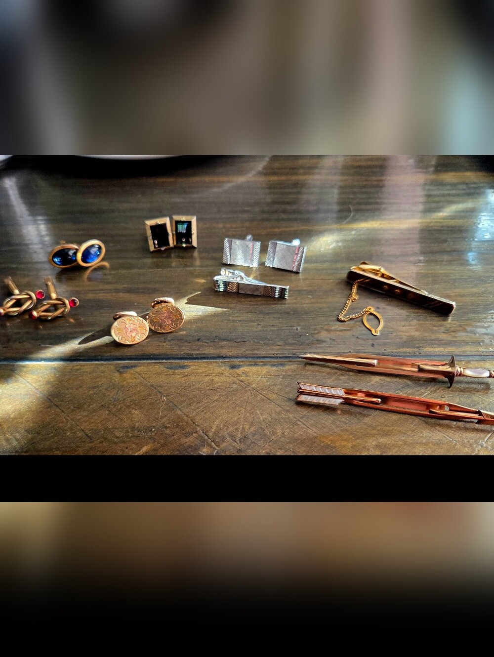 Mixed Metal Men's Cufflink and Tie Bar Set - Gold and Silver
